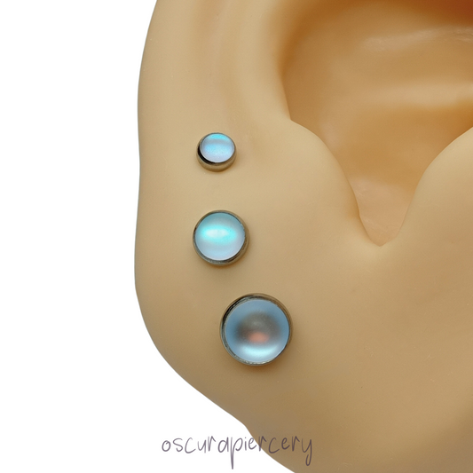 FROSTED MOONSTONE CABOCHON | Implant Grade Titanium | Oscura Piercery