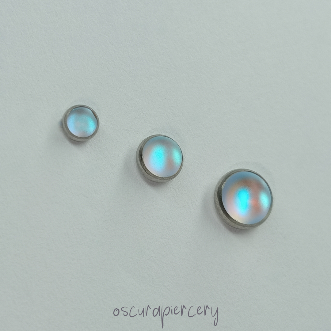 FROSTED MOONSTONE CABOCHON | Implant Grade Titanium | Oscura Piercery