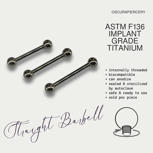 STRAIGHT BARBELL | Internal Thread | Implant Grade Titanium | Oscura Piercery